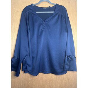 Women’s 22W Isaac Mizrahi Navy Blue Blouse Polished Workwear Chic Career Office